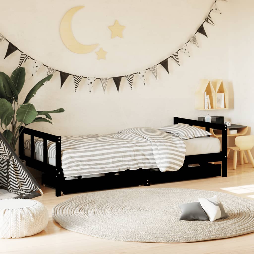 Kids Solid Wood Pine Bed Frame with Drawers