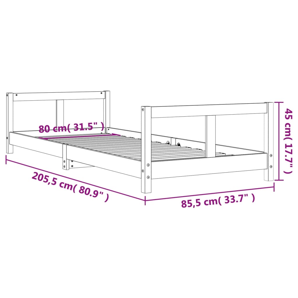 Kids Solid Wood Pine Bed Frame
