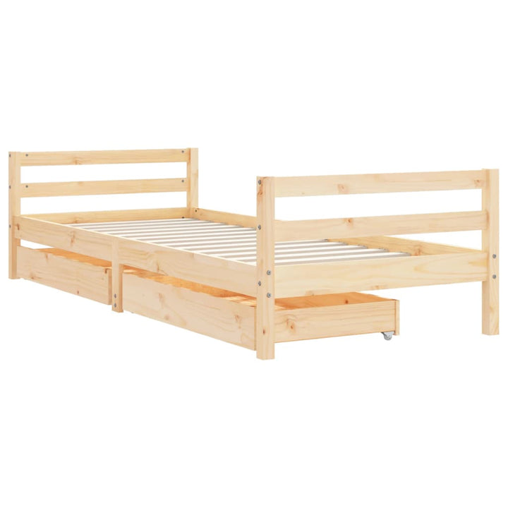Kids Solid Wood Pine Bed Frame with Drawers