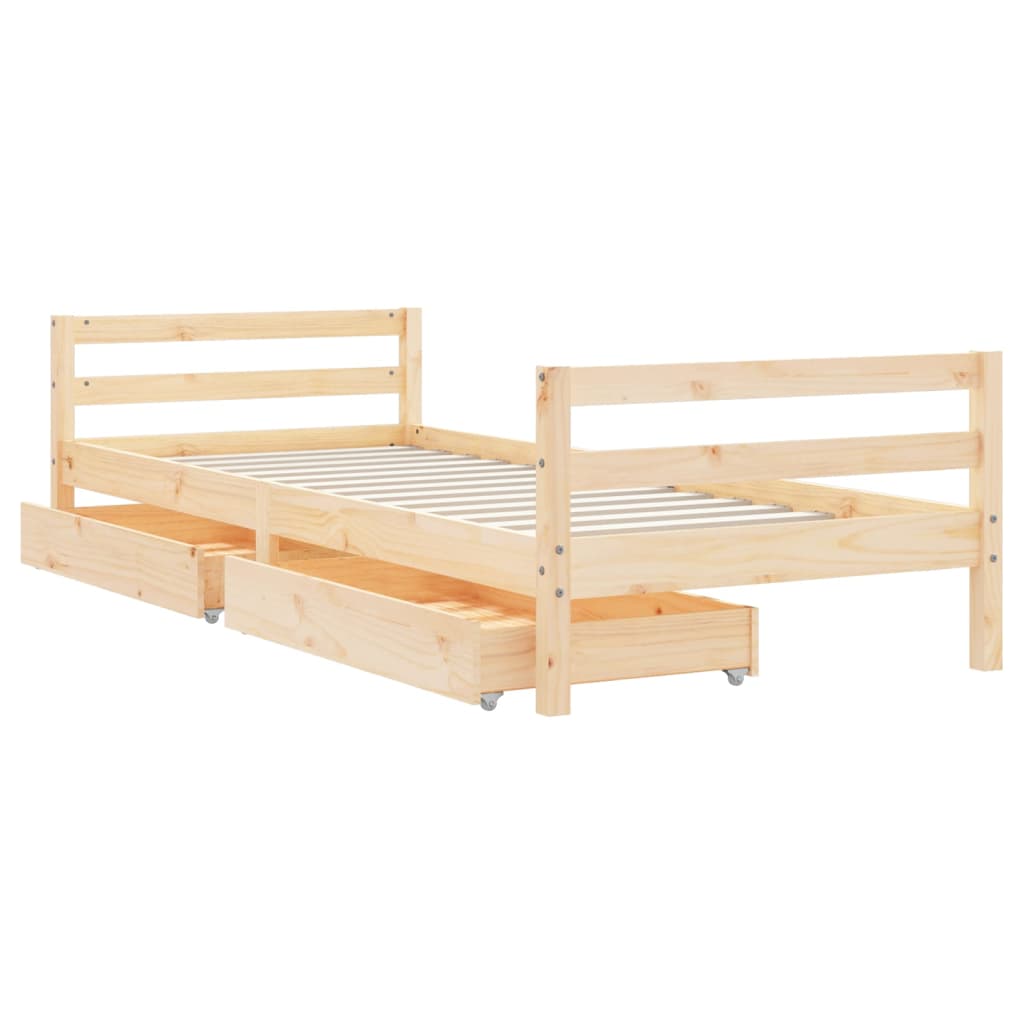 Kids Solid Wood Pine Bed Frame with Drawers