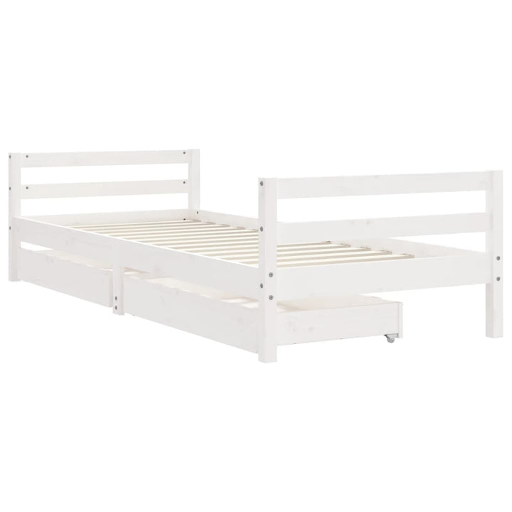 Kids Solid Wood Pine Bed Frame with Drawers