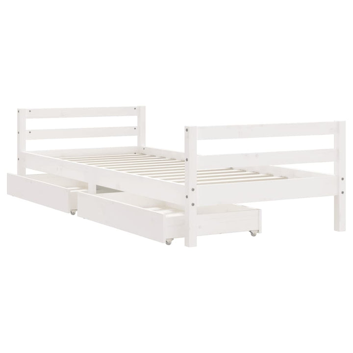 Kids Solid Wood Pine Bed Frame with Drawers
