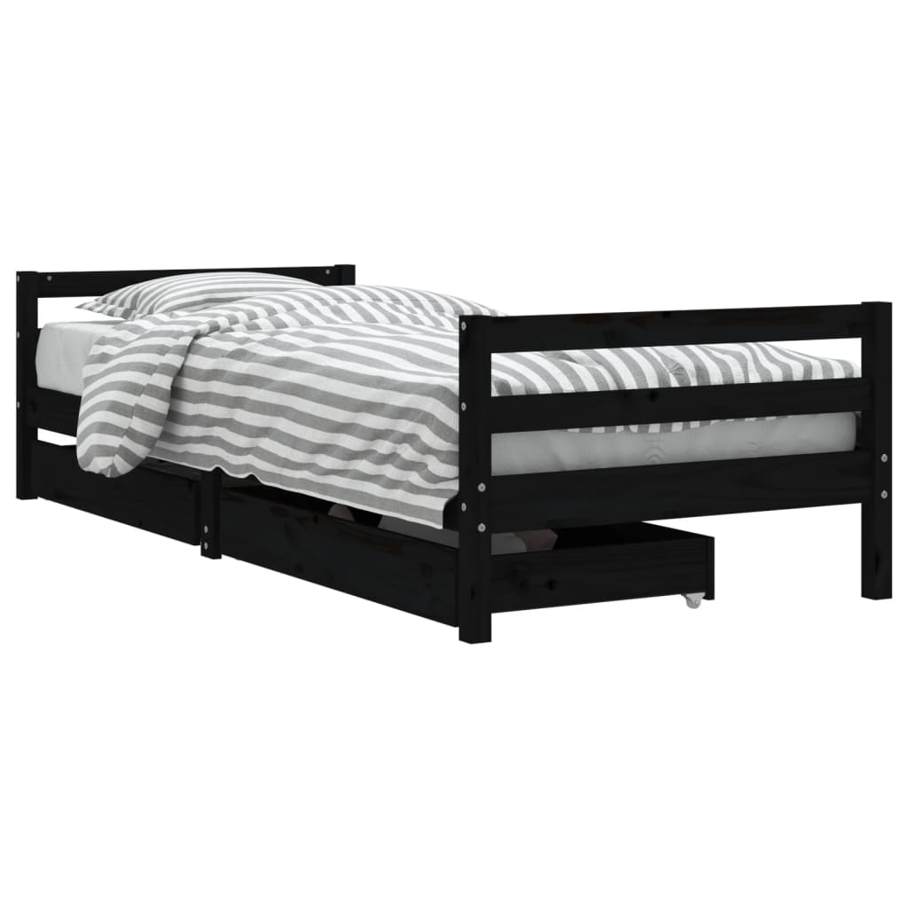 Kids Solid Wood Pine Bed Frame with Drawers