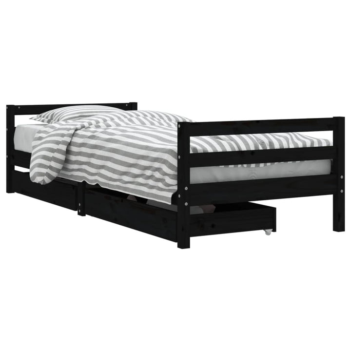 Kids Solid Wood Pine Bed Frame with Drawers