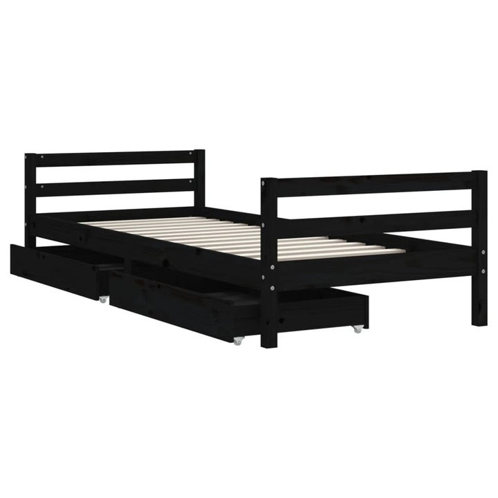 Kids Solid Wood Pine Bed Frame with Drawers
