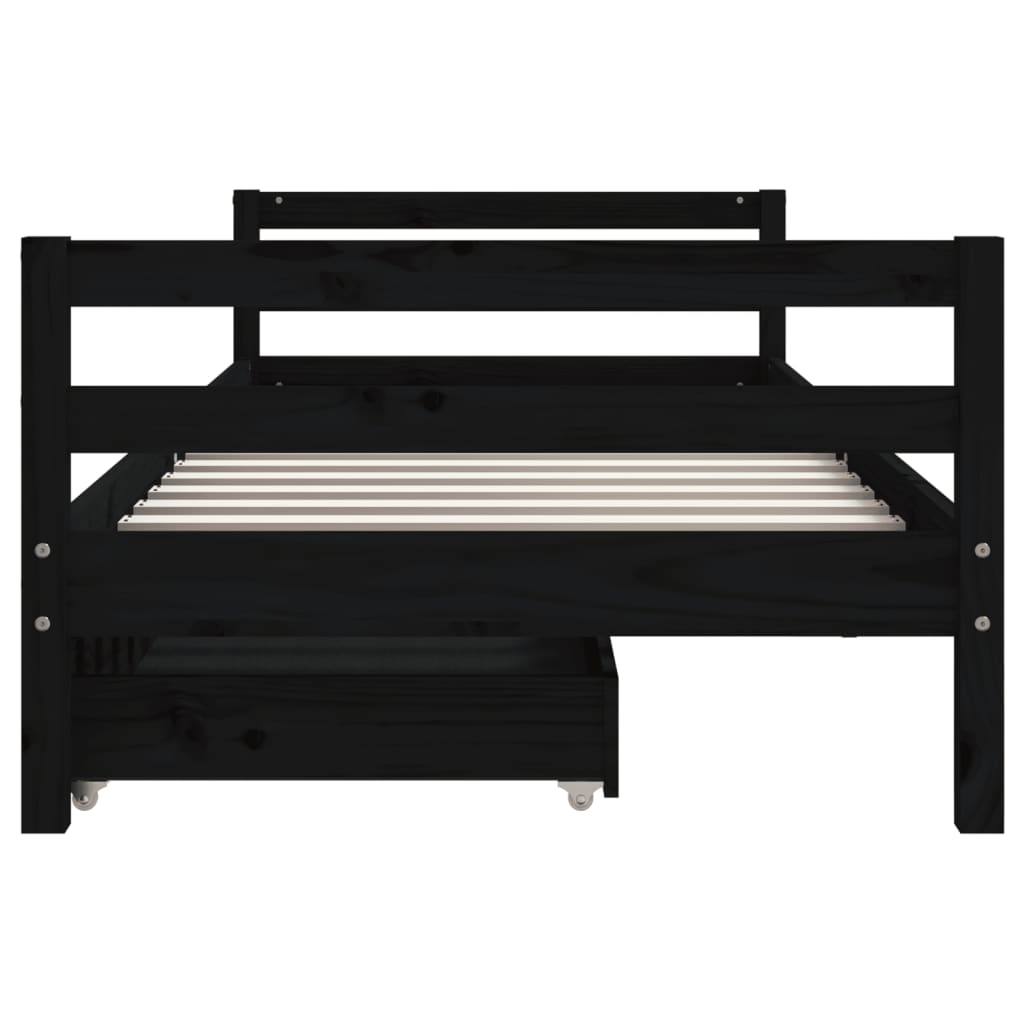 Kids Solid Wood Pine Bed Frame with Drawers