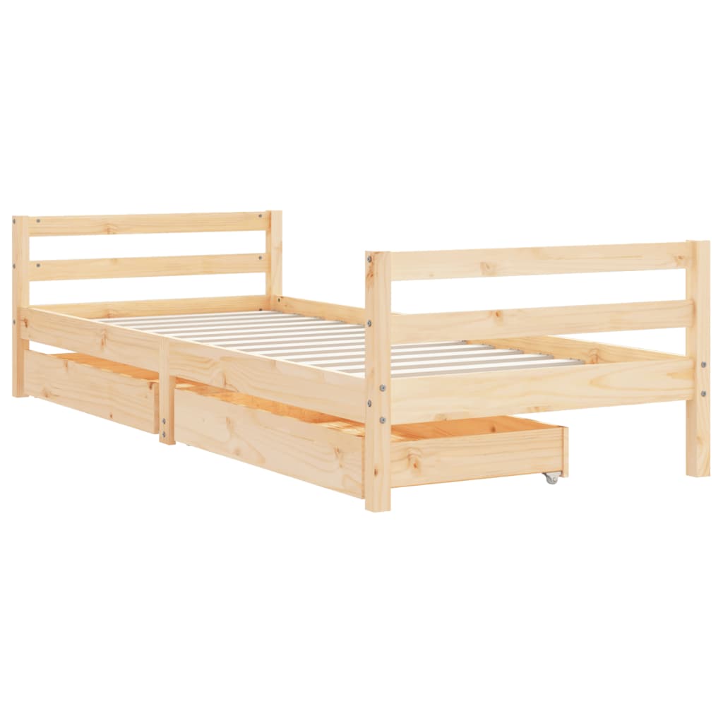 Kids Solid Wood Pine Bed Frame with Drawers