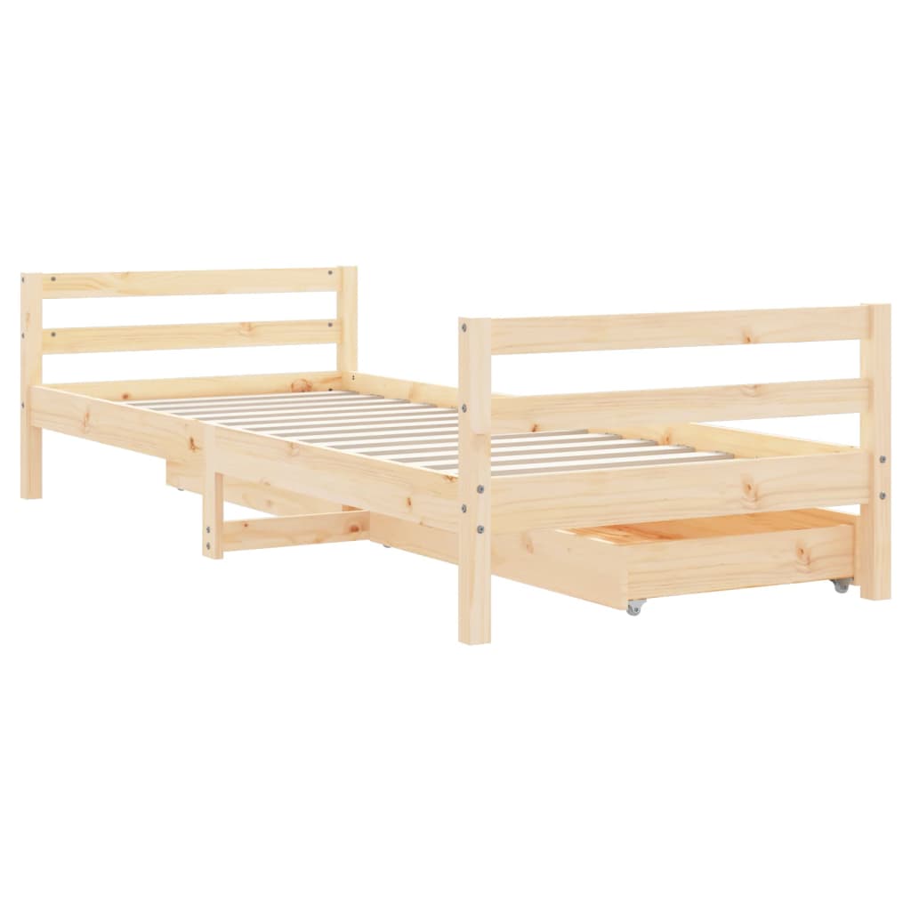 Kids Solid Wood Pine Bed Frame with Drawers