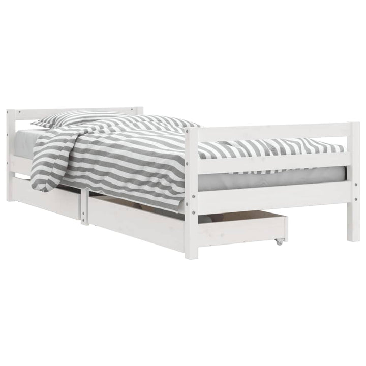 Kids Solid Wood Pine Bed Frame with Drawers
