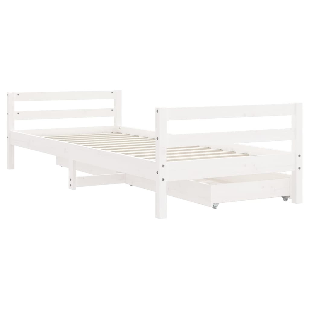 Kids Solid Wood Pine Bed Frame with Drawers