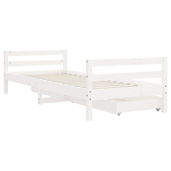 Kids Solid Wood Pine Bed Frame with Drawers