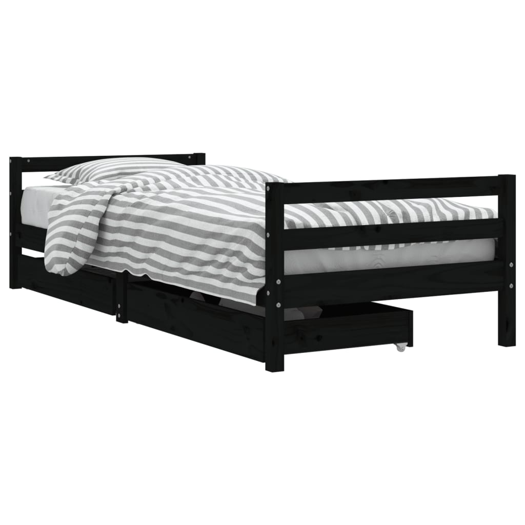 Kids Solid Wood Pine Bed Frame with Drawers