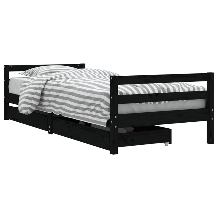 Kids Solid Wood Pine Bed Frame with Drawers