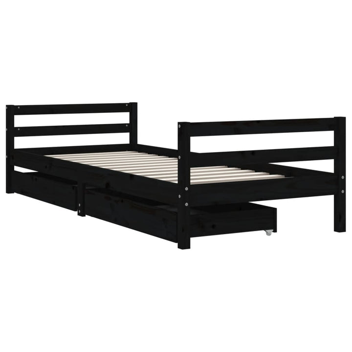 Kids Solid Wood Pine Bed Frame with Drawers