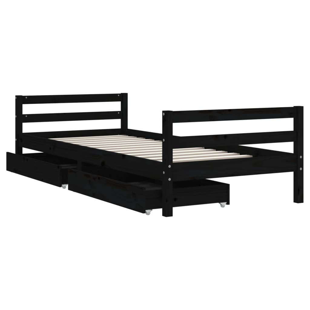 Kids Solid Wood Pine Bed Frame with Drawers