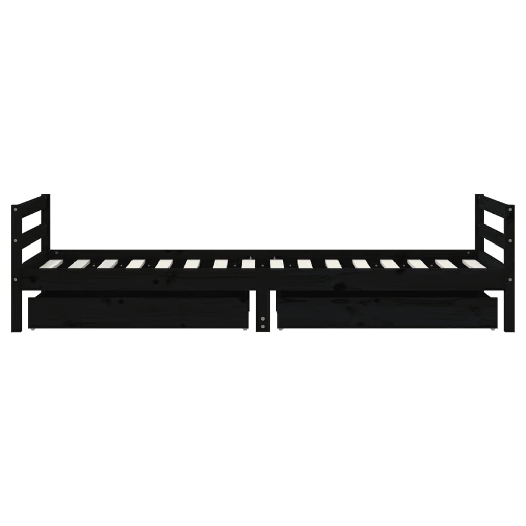 Kids Solid Wood Pine Bed Frame with Drawers