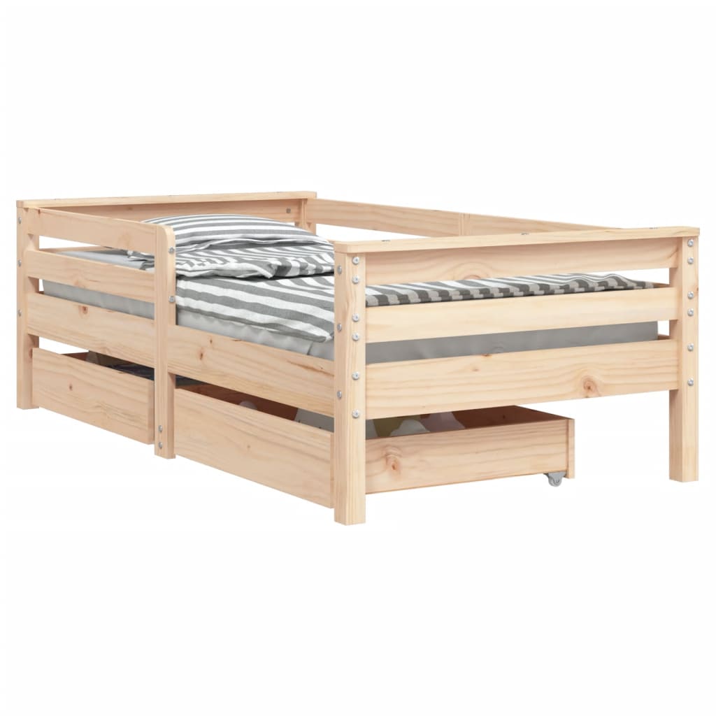 Kids Solid Wood Pine Bed Frame with Drawers