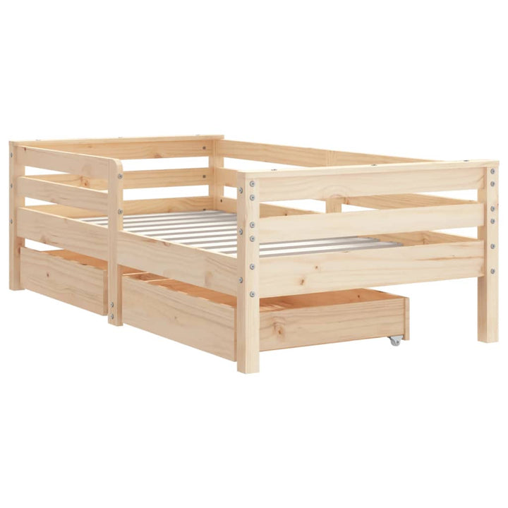 Kids Solid Wood Pine Bed Frame with Drawers