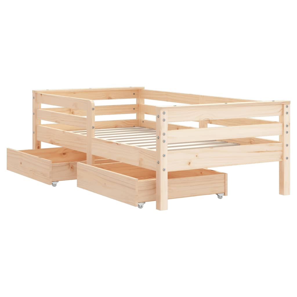 Kids Solid Wood Pine Bed Frame with Drawers