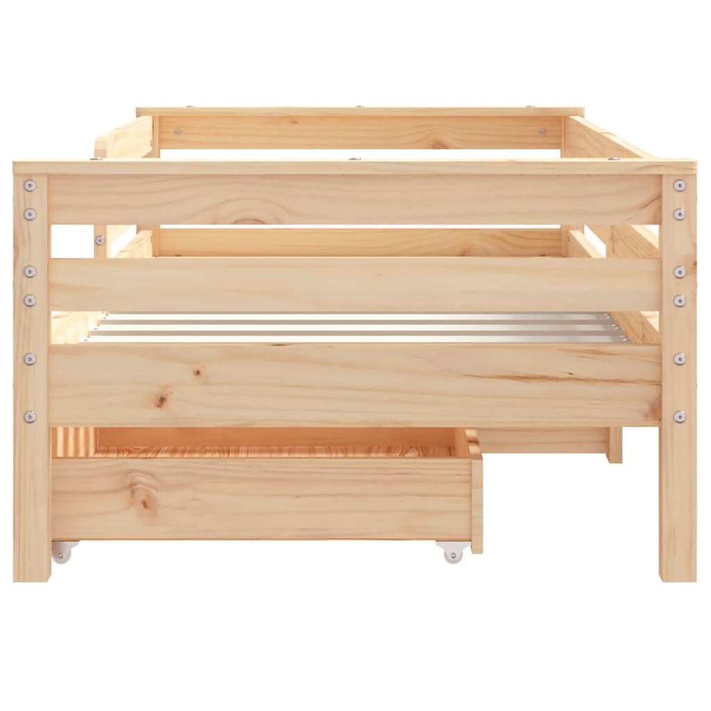 Kids Solid Wood Pine Bed Frame with Drawers
