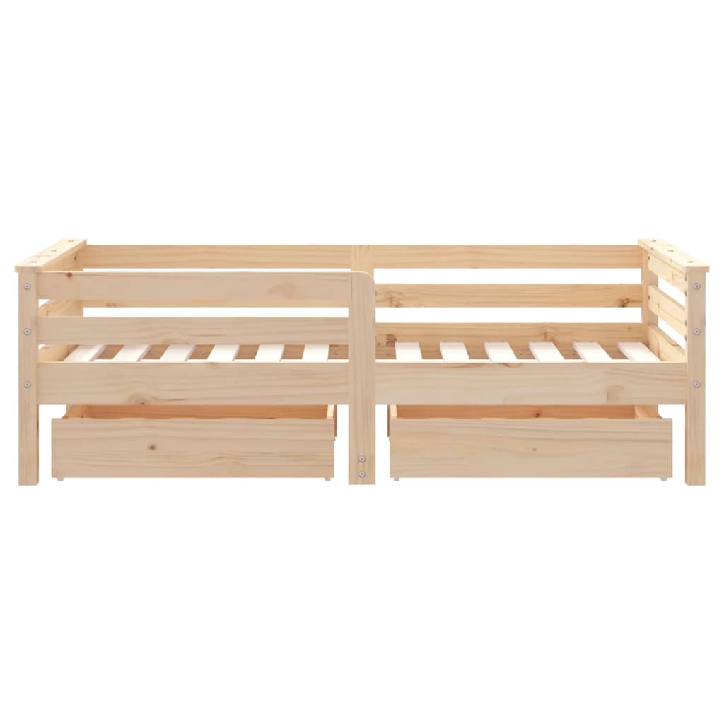 Kids Solid Wood Pine Bed Frame with Drawers