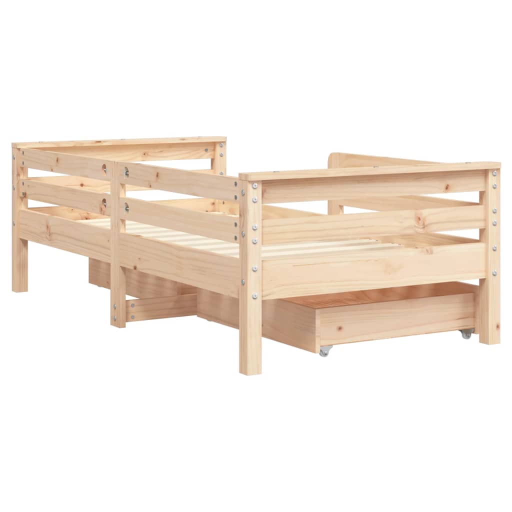 Kids Solid Wood Pine Bed Frame with Drawers