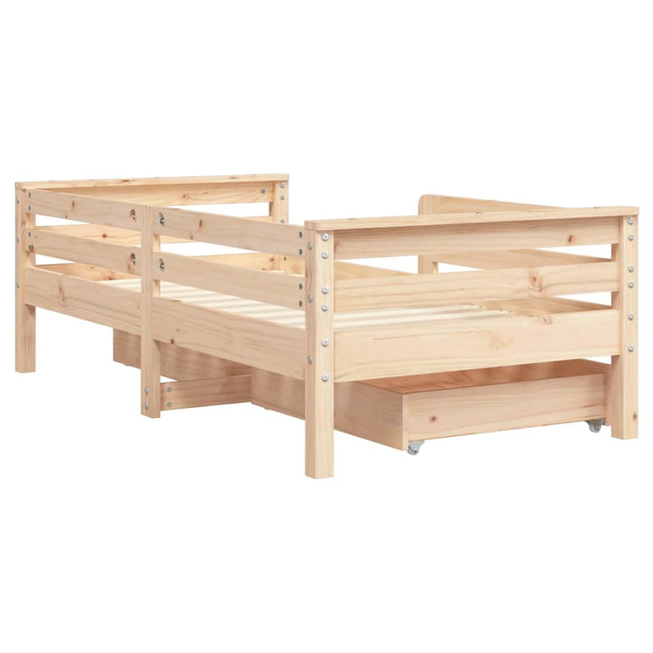 Kids Solid Wood Pine Bed Frame with Drawers