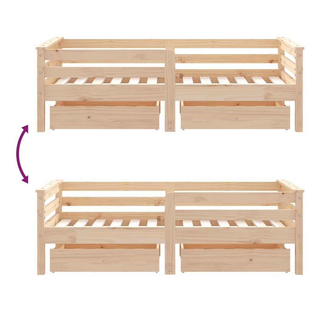 Kids Solid Wood Pine Bed Frame with Drawers