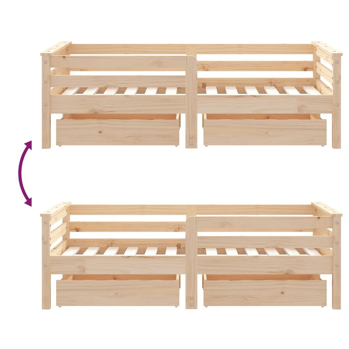 Kids Solid Wood Pine Bed Frame with Drawers