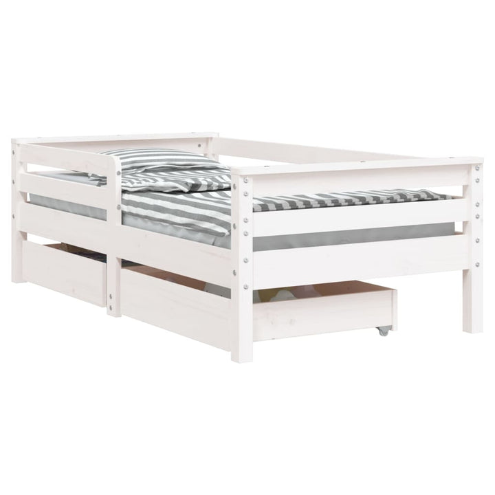 Kids Solid Wood Pine Bed Frame with Drawers