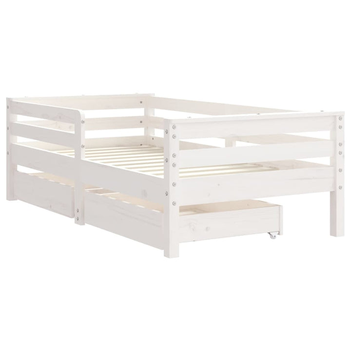 Kids Solid Wood Pine Bed Frame with Drawers