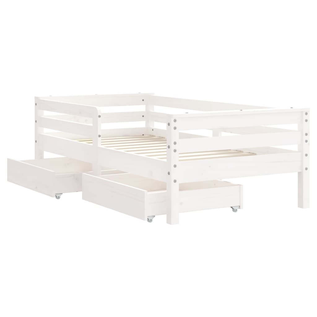 Kids Solid Wood Pine Bed Frame with Drawers