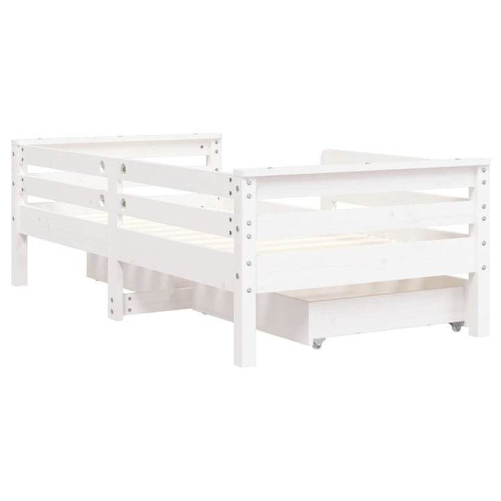 Kids Solid Wood Pine Bed Frame with Drawers