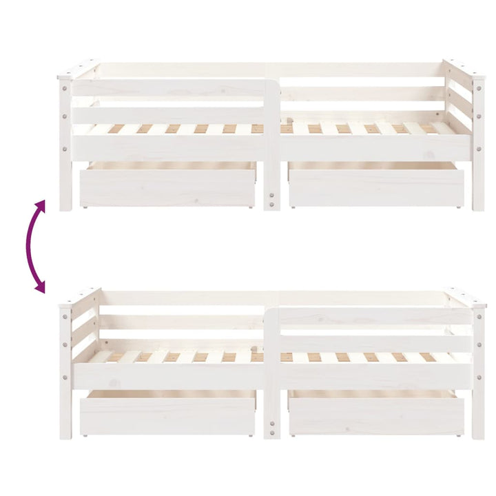 Kids Solid Wood Pine Bed Frame with Drawers