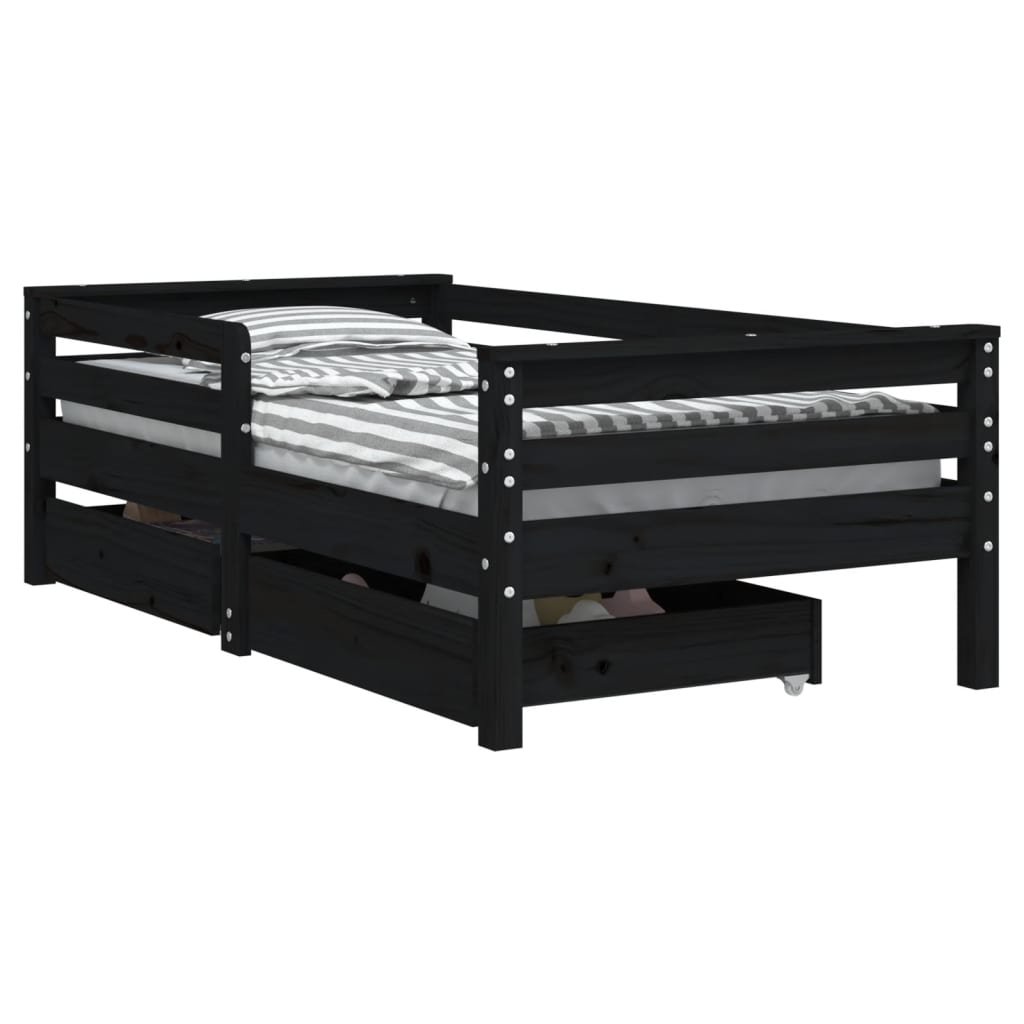Kids Solid Wood Pine Bed Frame with Drawers