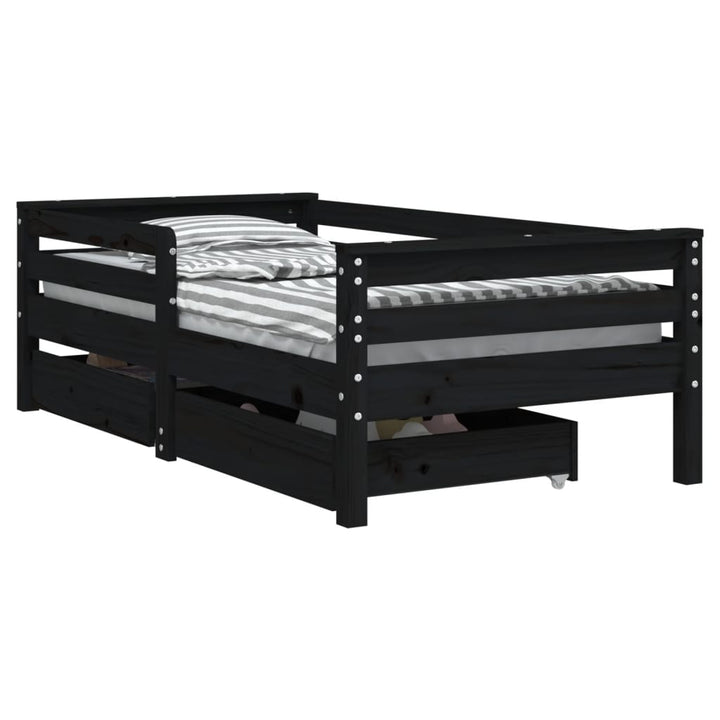 Kids Solid Wood Pine Bed Frame with Drawers