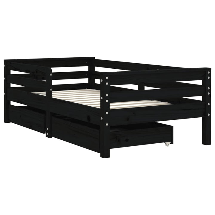 Kids Solid Wood Pine Bed Frame with Drawers