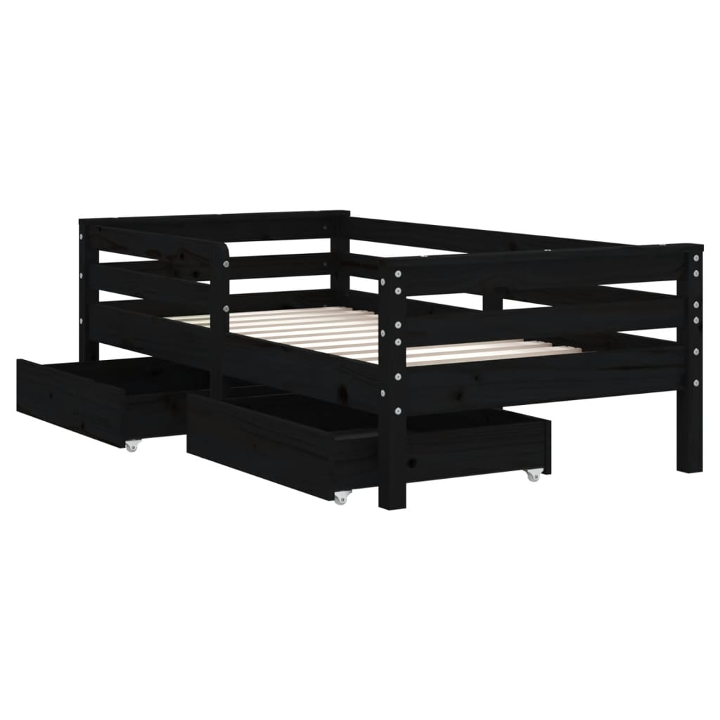 Kids Solid Wood Pine Bed Frame with Drawers