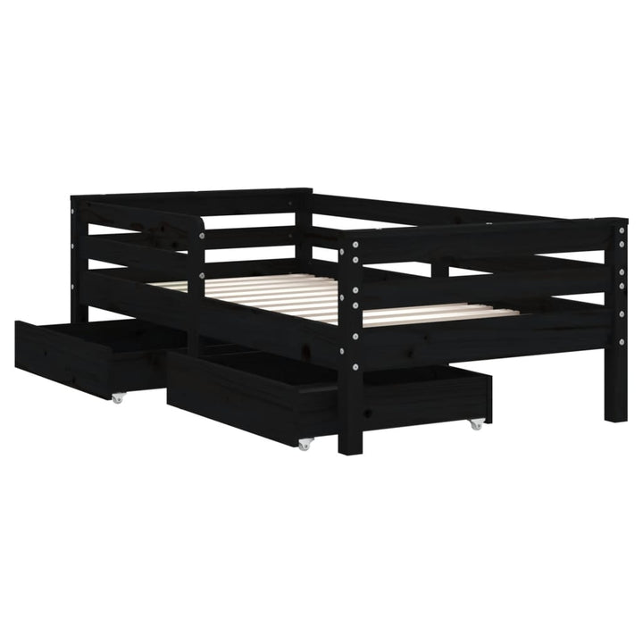 Kids Solid Wood Pine Bed Frame with Drawers