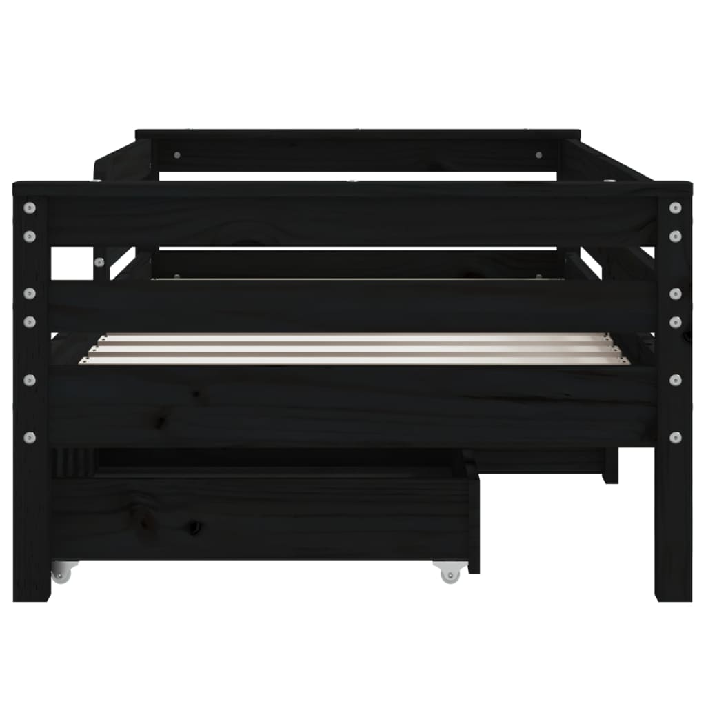 Kids Solid Wood Pine Bed Frame with Drawers