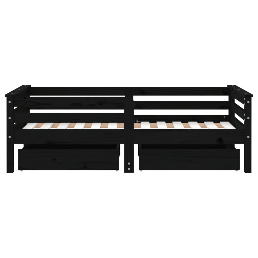 Kids Solid Wood Pine Bed Frame with Drawers