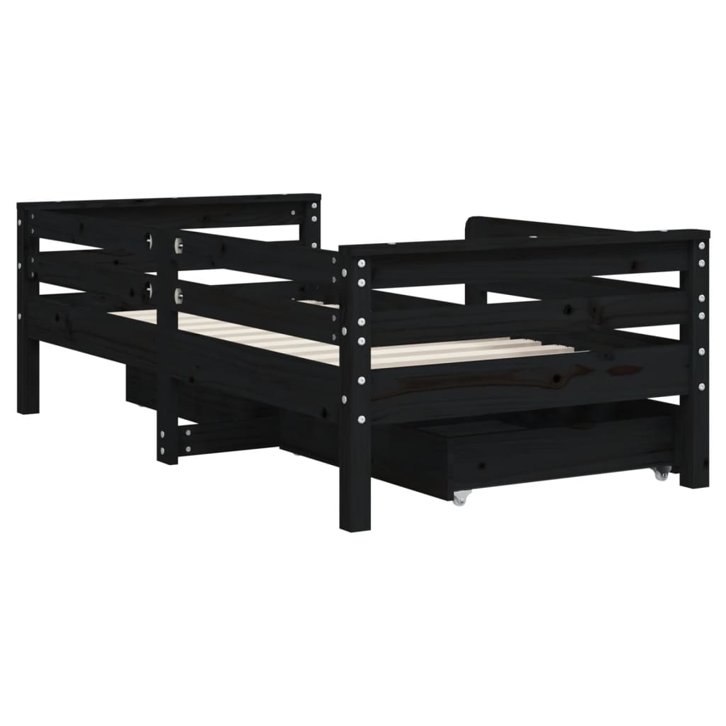 Kids Solid Wood Pine Bed Frame with Drawers