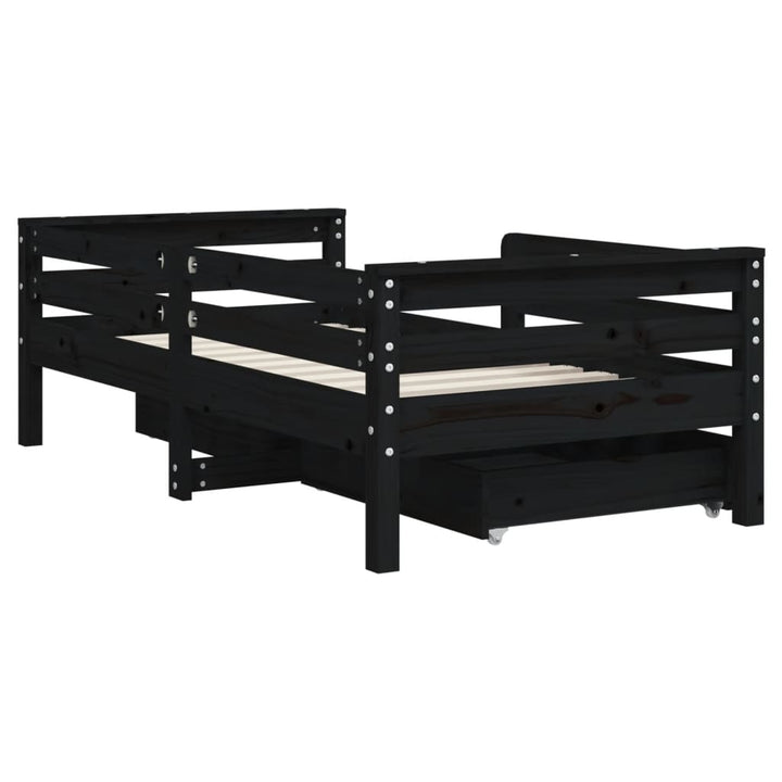 Kids Solid Wood Pine Bed Frame with Drawers