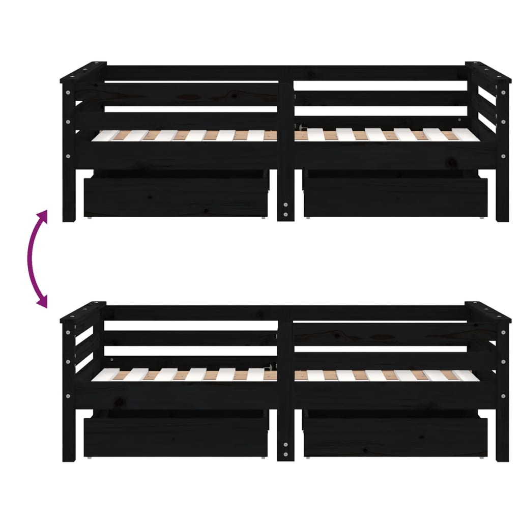 Kids Solid Wood Pine Bed Frame with Drawers