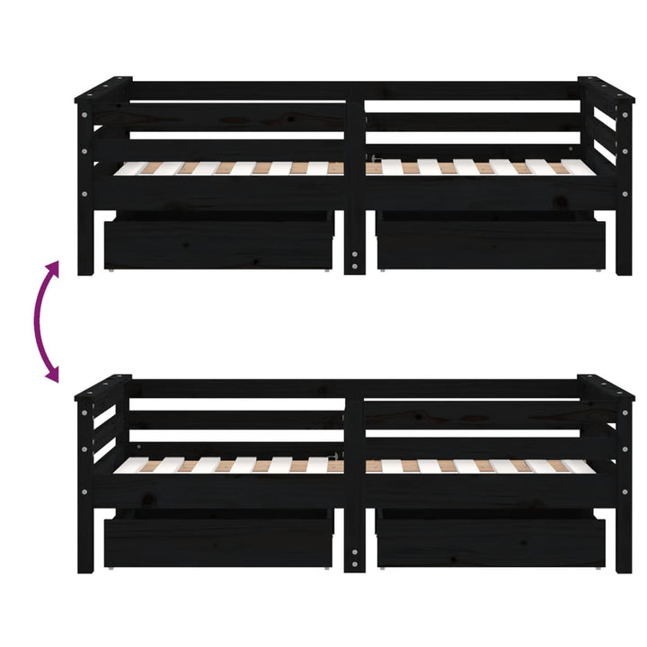 Kids Solid Wood Pine Bed Frame with Drawers
