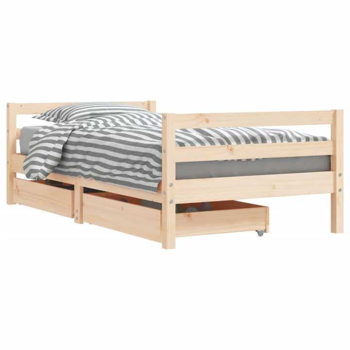 Kids Solid Wood Pine Bed Frame with Drawers