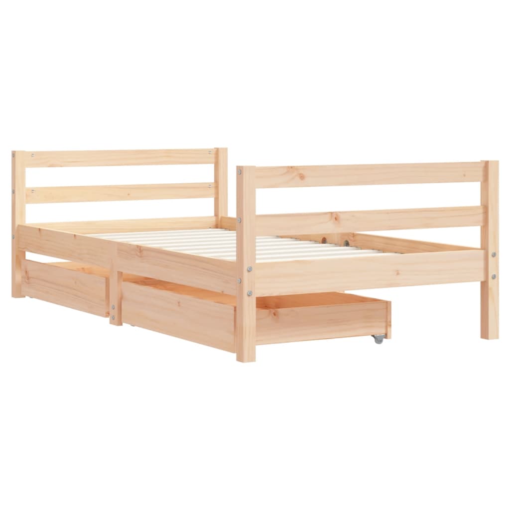 Kids Solid Wood Pine Bed Frame with Drawers