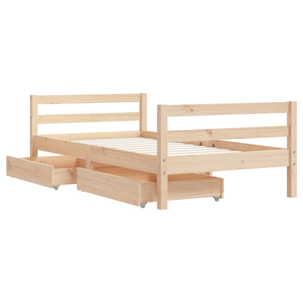 Kids Solid Wood Pine Bed Frame with Drawers