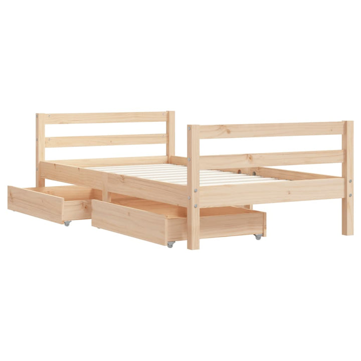 Kids Solid Wood Pine Bed Frame with Drawers