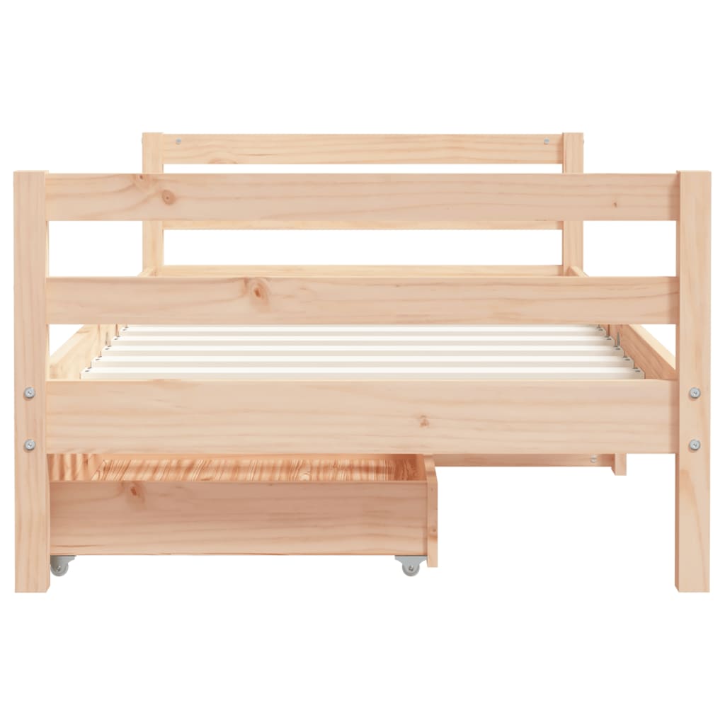 Kids Solid Wood Pine Bed Frame with Drawers
